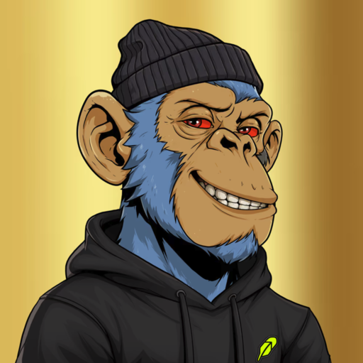 Mascot: Blue ape with black beanie and hoodie
