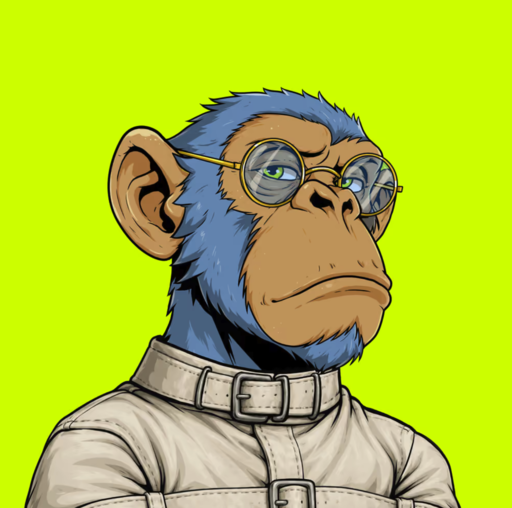 Mascot: Blue ape with gold glasses in straitjacket