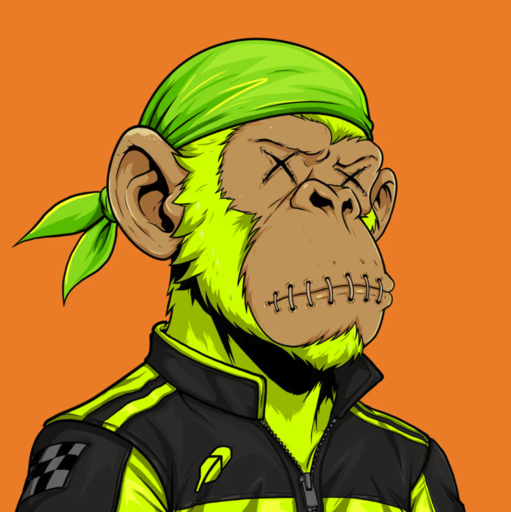 Mascot: Neon lime fur ape with X eyes